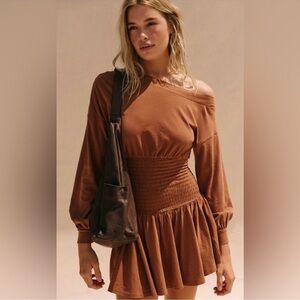 NWT FREE PEOPLE SCORCHING HOT LONG SLEEVE MINI DRESS ARGAN OIL